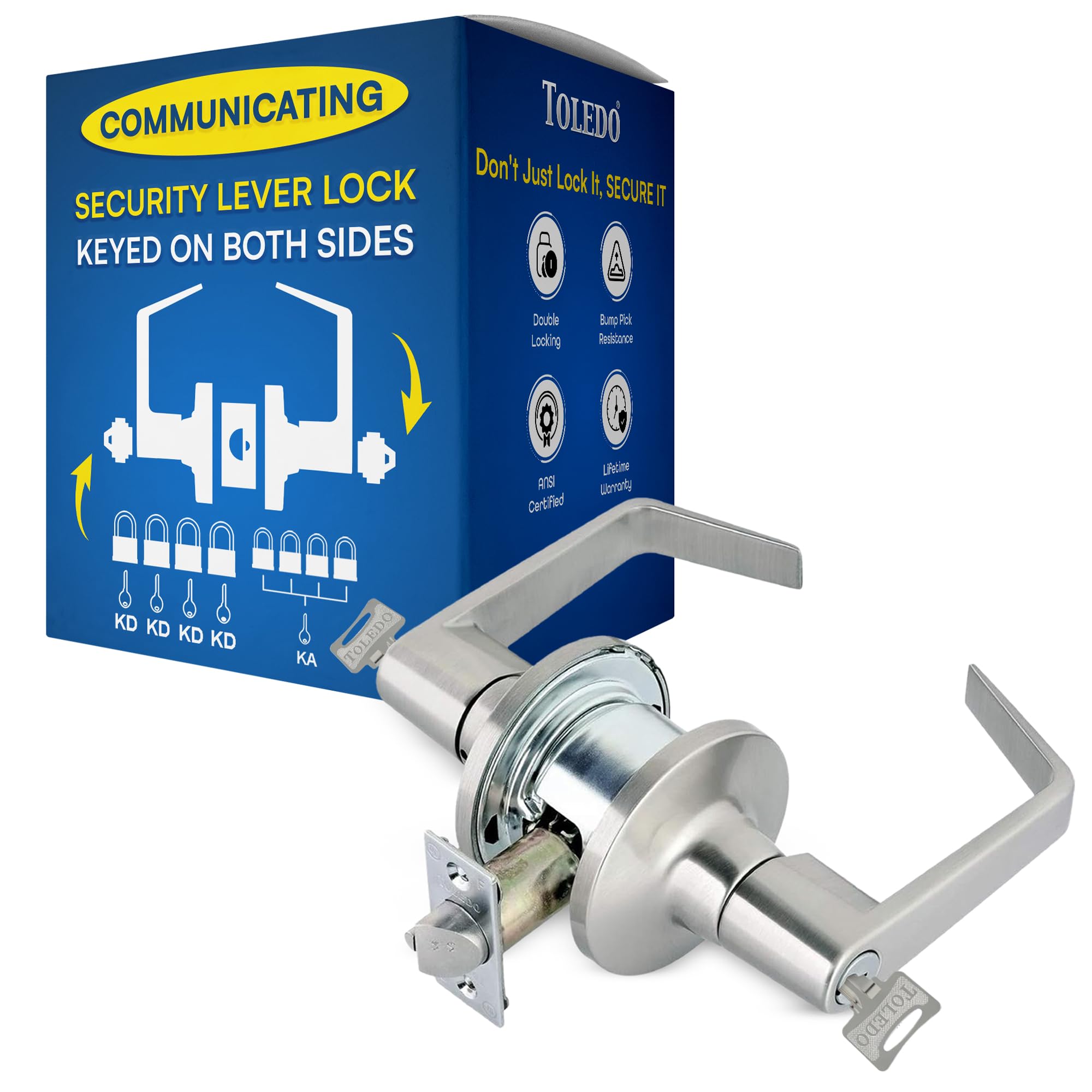 Door Lever Lock with Keyed Dual Cylinders Protection : Heavy-Duty